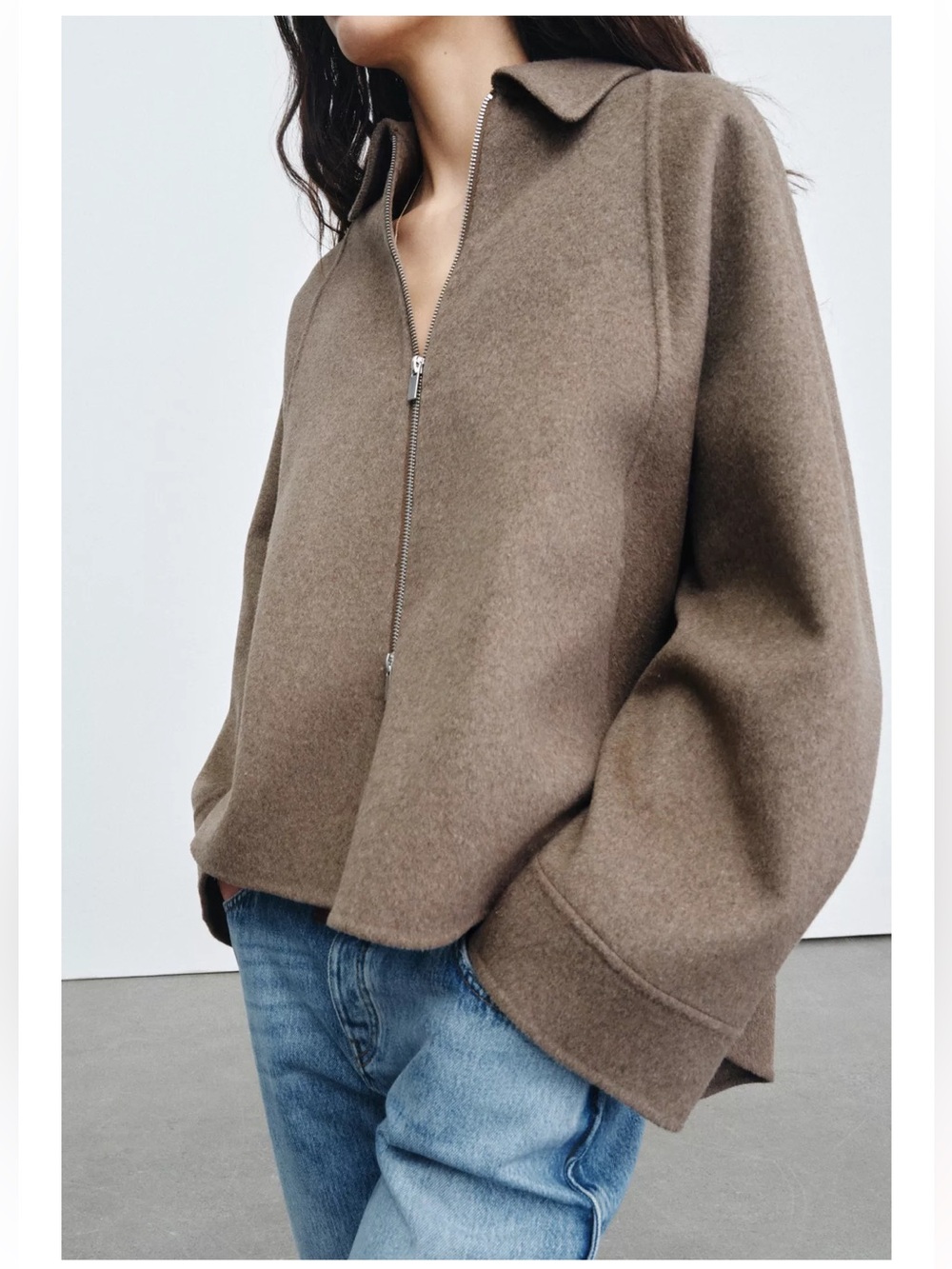Zara Taupe Wool Zipper Jacket